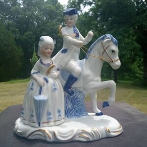 Figurine Woman w Man on a horse Delft?